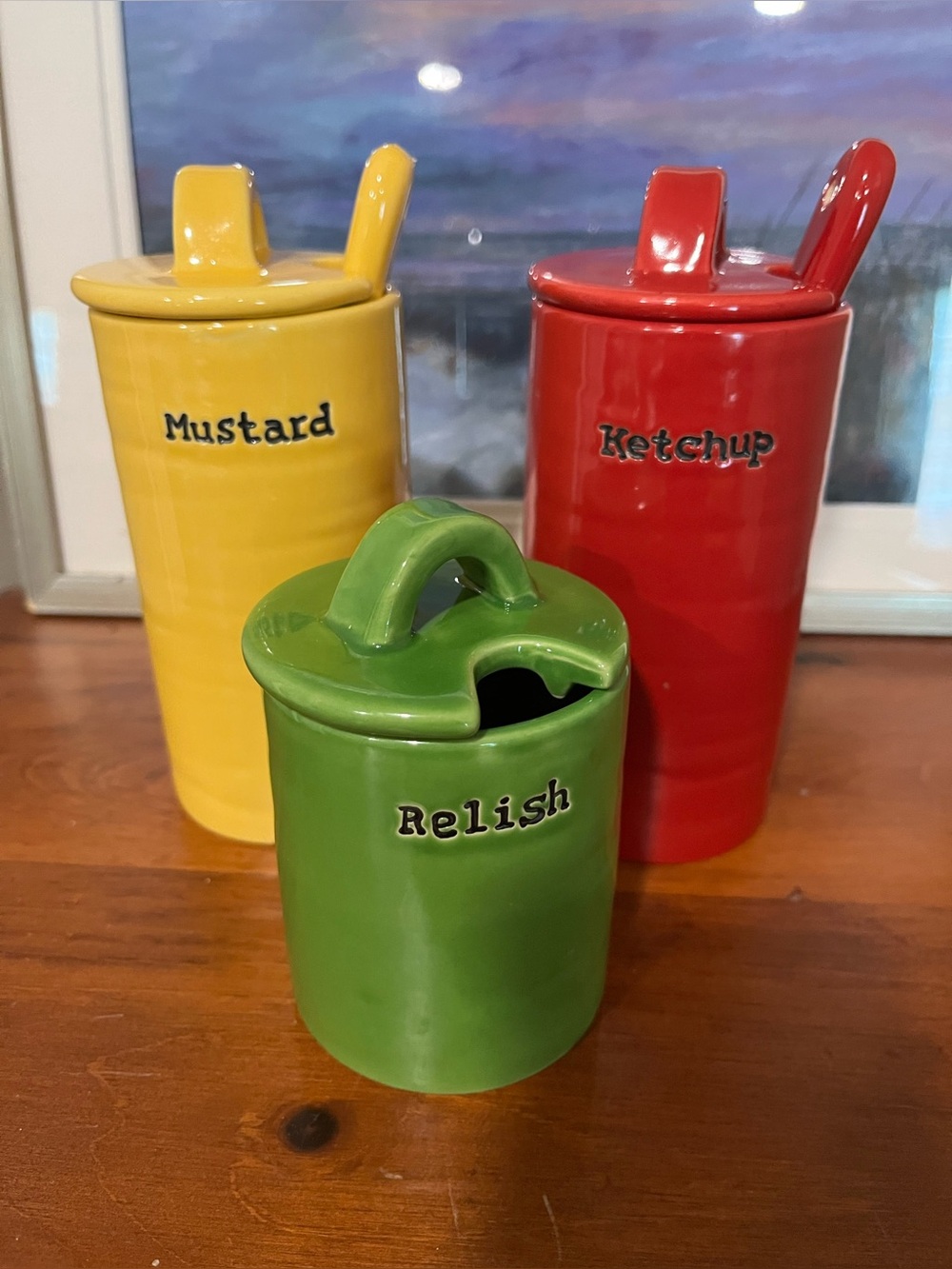 Pottery Barn BBQ condiment set ketchup mustard relish